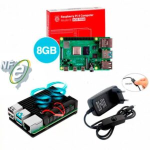 Kit Raspberry Pi 4 8GB c/ Case Alumínio c/ Duplo Cooler Fan e Fonte