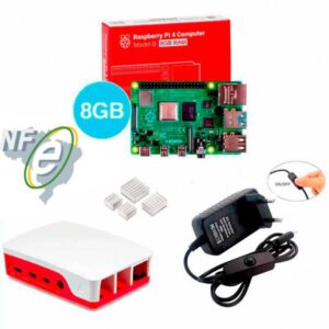 Kit Raspberry Pi 4 8GB c/ Case Oficial, Fonte e Dissipadores