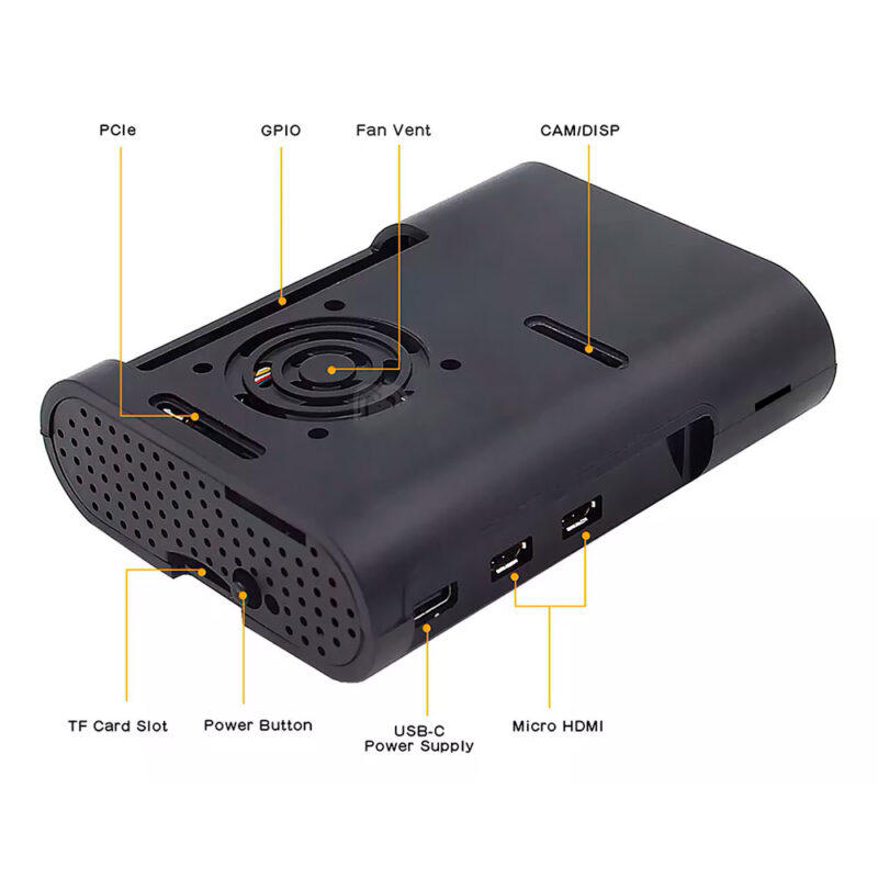 Case em ABS + Cooler Fan e Dissipadores para Raspberry Pi 5