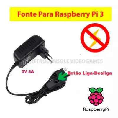 Fonte Raspberry Pi3 Pi 3 B E B+ 5v 3a c/Botão Liga e Desliga