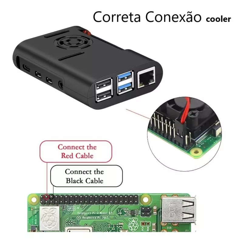 Kit Case Raspberry Pi 4 C/ Cooler + Dissipadores