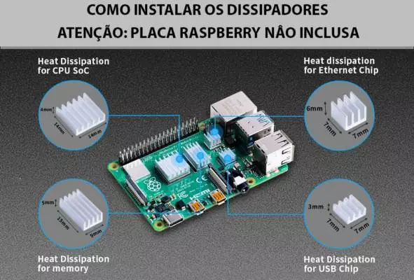 Kit Case Raspberry Pi 4 C/ Cooler + Dissipadores