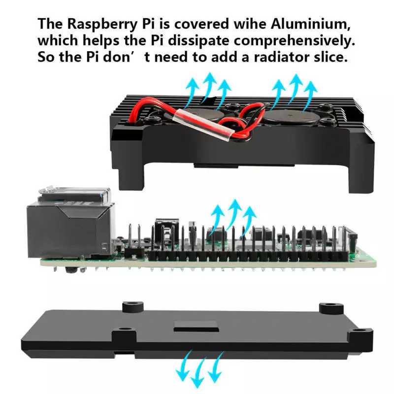 Case Alumínio p/ Raspberry Pi 4 com Duplo Cooler FAN