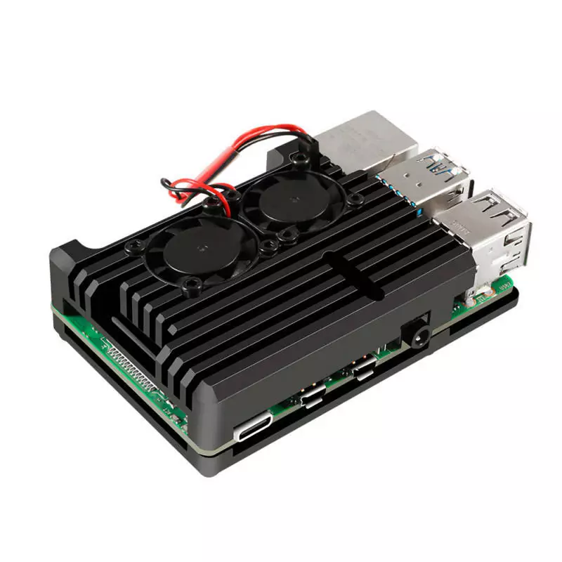 Case Alumínio p/ Raspberry Pi 4 com Duplo Cooler FAN