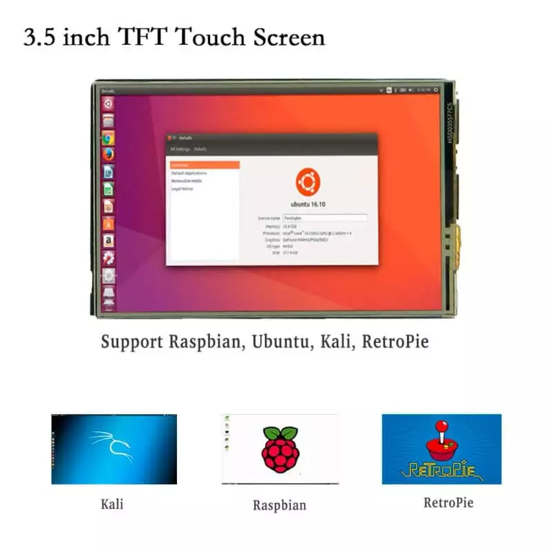 Tela Display Touch Screen 3.5 pol. para Raspberry Pi 4 + Case Acrílica