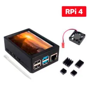 Tela Display Touch Screen 3.5 pol. p/ Raspberry Pi 4 + Case c/ Cooler e Dissipadores de Calor