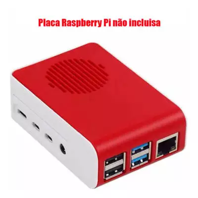 Case + Dissipadores e Cooler Luminoso p/ Raspberry Pi 4 B