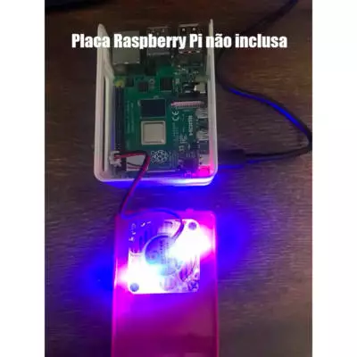 Case + Dissipadores e Cooler Luminoso p/ Raspberry Pi 4 B