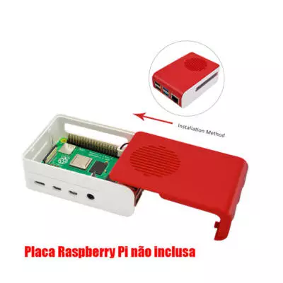 Case + Dissipadores e Cooler Luminoso p/ Raspberry Pi 4 B