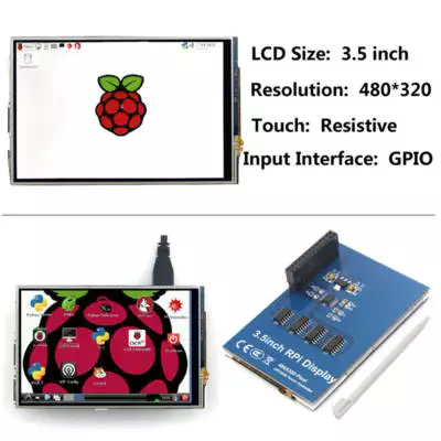 Tela Display Touch Screen 3.5 pol. p/ Raspberry Pi 4 + Case c/ Cooler e Dissipadores de Calor