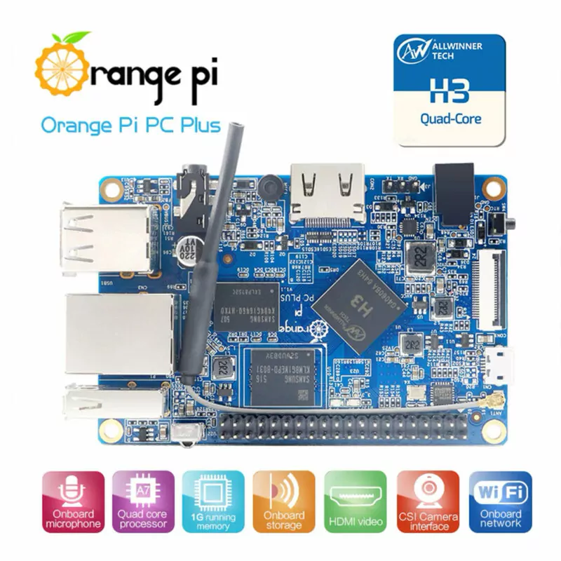 Orange Pi PC Plus H3 Quad-Core c/ 1GB de Ram, 8GB eMMC e WiFi