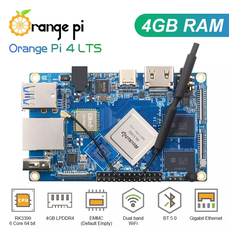 Orange Pi 4 LTS 4GB de Ram c/ Wifi + Bluetooth