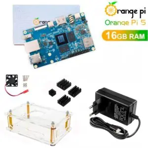 Kit Orange Pi 5 c/ 16GB de RAM + Case + Fonte + Cooler e Dissipadores