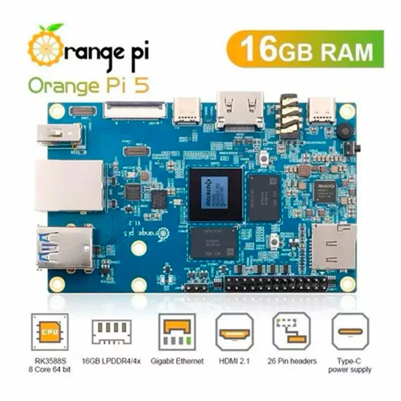 Orange Pi 5 c/ 16GB de RAM DDR4 Rockchip RK3588S Octa-core