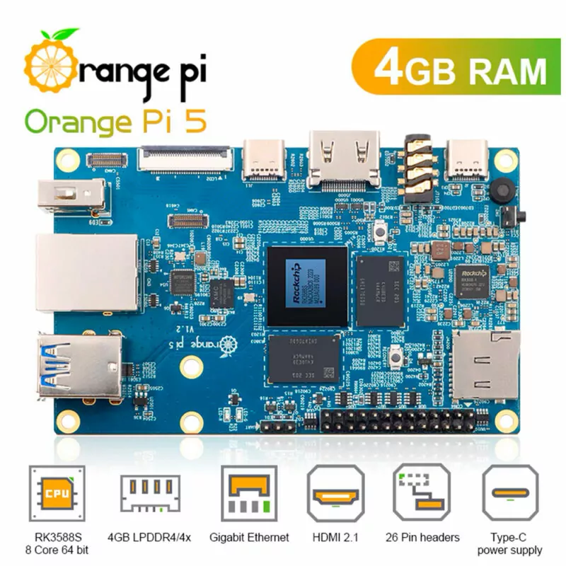 Orange Pi 5 c/ 4GB de RAM DDR4 Rockchip RK3588S Octa-core