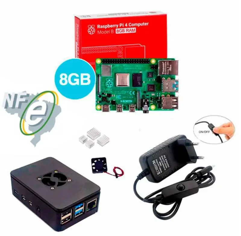 Kit Raspberry Pi 4 8GB c/ Case, Cooler, Fonte e Dissipadores