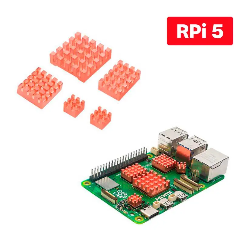 Dissipadores de Calor Premium em Cobre para Raspberry Pi 5 (5 Unid)