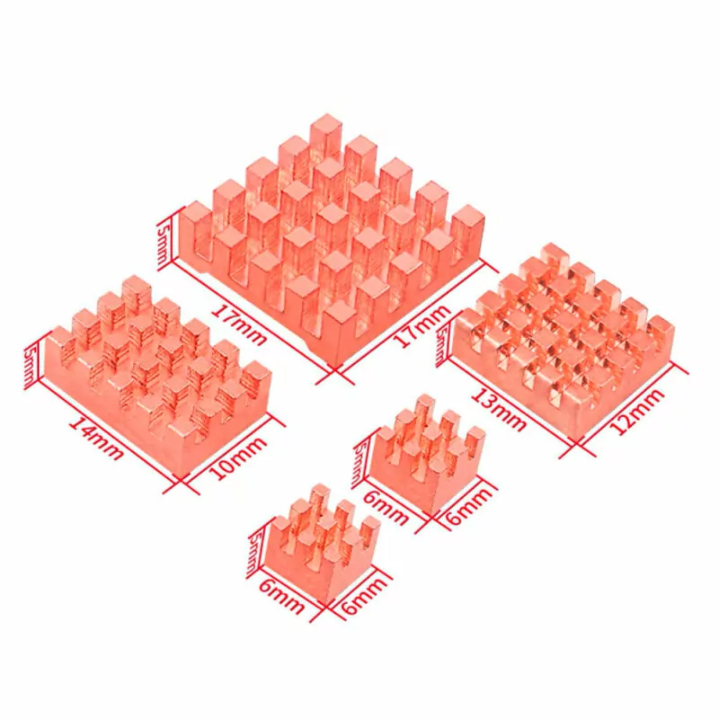 Dissipadores de Calor Premium em Cobre para Raspberry Pi 5 (5 Unid)