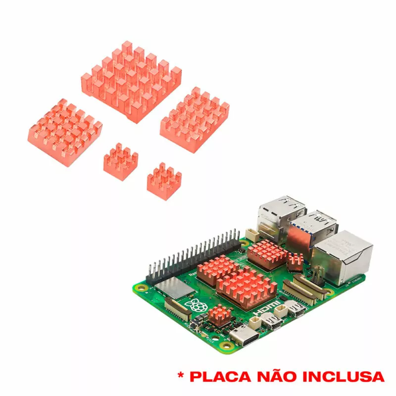 Dissipadores de Calor Premium em Cobre para Raspberry Pi 5 (5 Unid)