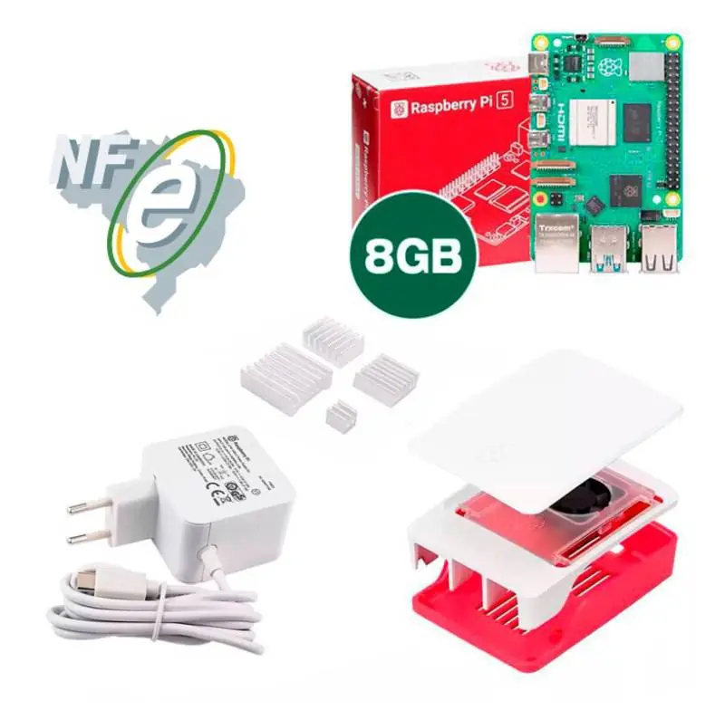 Kit Raspberry Pi 5 8GB c/ Case Oficial e Fonte Original