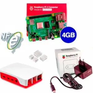 Kit Raspberry Pi 4 4GB c/ Case e Fonte Oficiais + Dissipadores