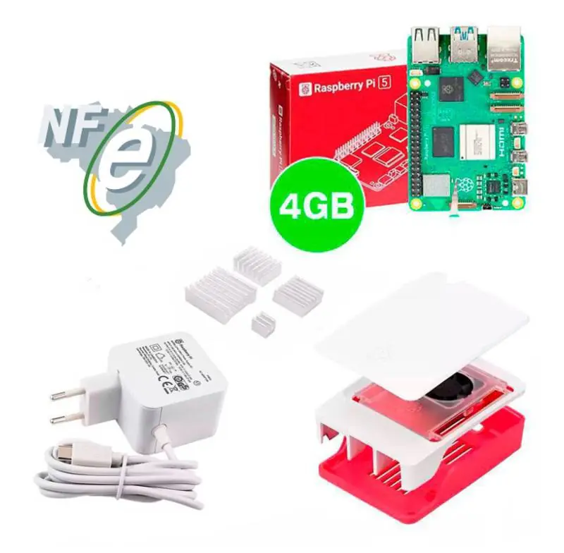 Kit Raspberry Pi 5 4GB c/ Case Oficial e Fonte Original