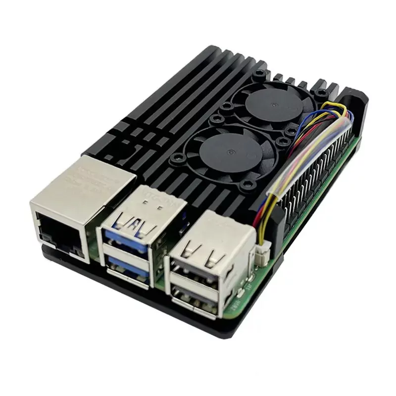 Case Alumínio p/ Raspberry Pi 5 com Duplo Cooler FAN