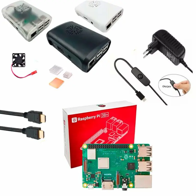 Kit Raspberry Pi 3 Model B+(Plus) c/ Case, Fonte 5V, Cooler e Dissipadores