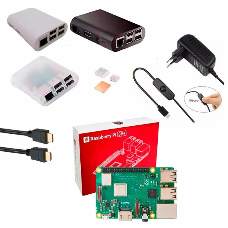 Kit Raspberry Pi 3 Model B+(Plus) c/ Case, Fonte 5V, Cooler e Dissipadores