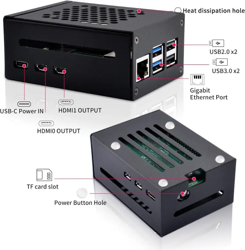 52Pi Case Metálica para Raspberry Pi 5 - Compatível com placas N04 N05 M.2 NVMe para adaptador PCLe X1000 PCLe