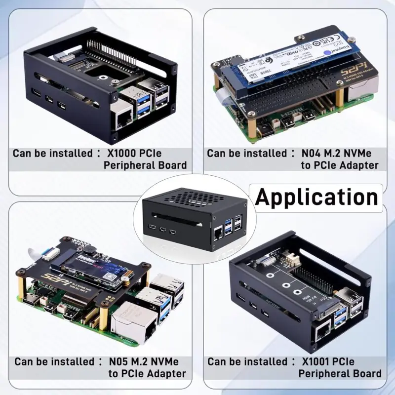 52Pi Case Metálica para Raspberry Pi 5 - Compatível com placas N04 N05 M.2 NVMe para adaptador PCLe X1000 PCLe