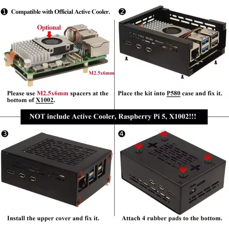 Case Metálica Geekworm P580-V2 para Raspberry Pi 5 - Compatível com X1002, X1005 e Active Cooler