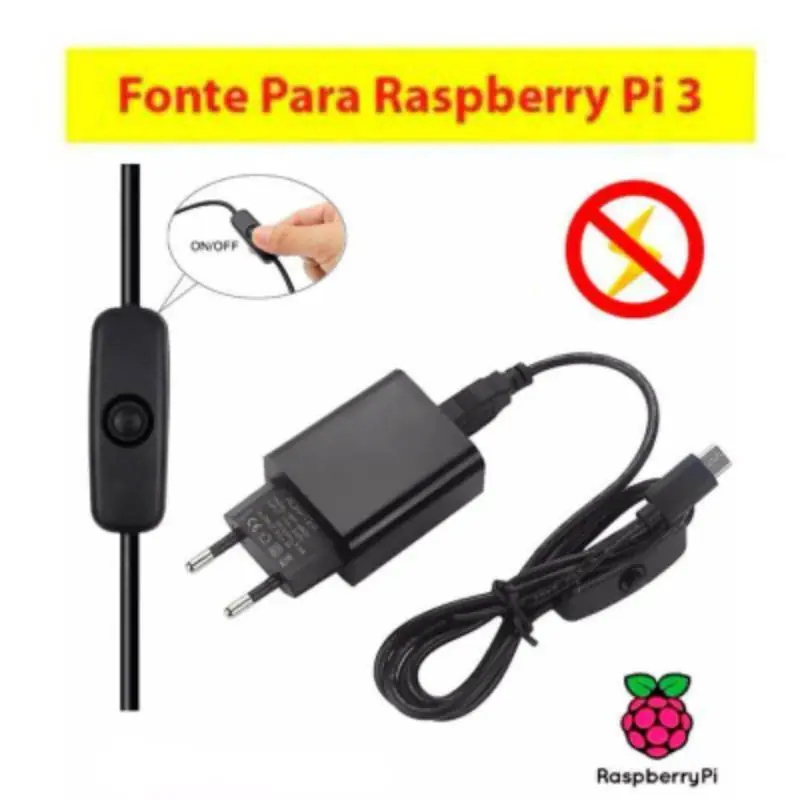 Fonte Raspberry Pi3 Pi 3 B E B+ 5v c/Botão Liga e Desliga