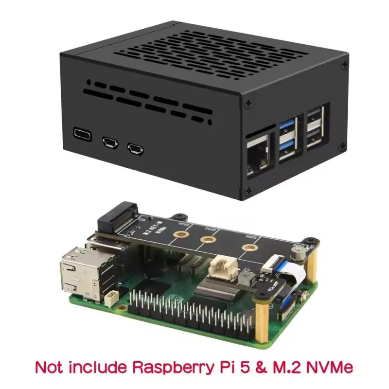 Case Geekworm 579-V3 para Raspberry Pi 5 | Compatível com PCIe M.2 NVMe SSD Shield Top X1001, X1003, X1000, X1004, X1015 & Active Cooler