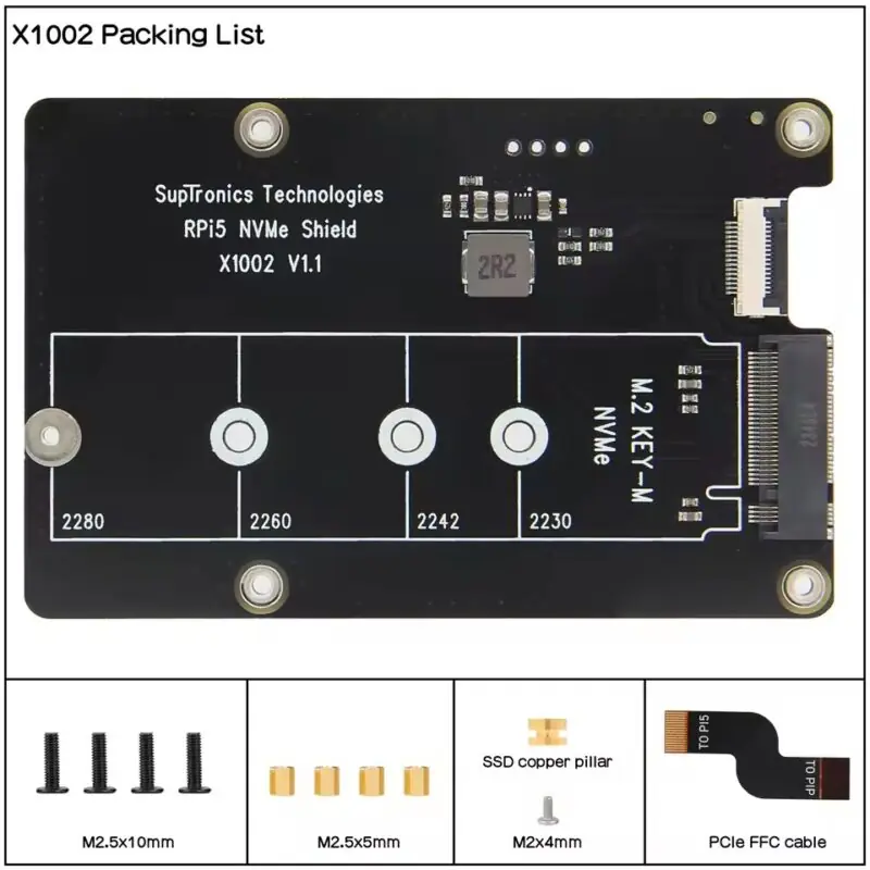 X1002 PCIe M.2 NVMe Shield para Raspberry Pi 5