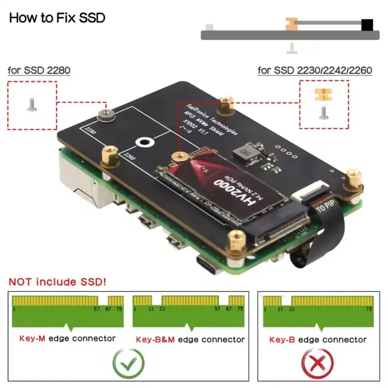 X1002 PCIe M.2 NVMe Shield para Raspberry Pi 5