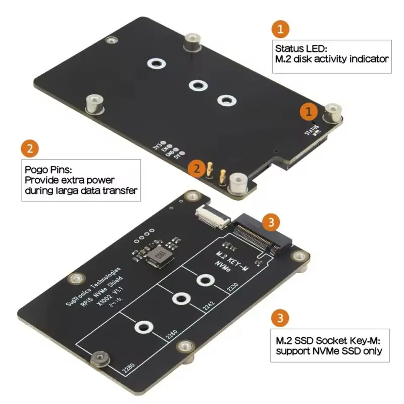 X1002 PCIe M.2 NVMe Shield para Raspberry Pi 5